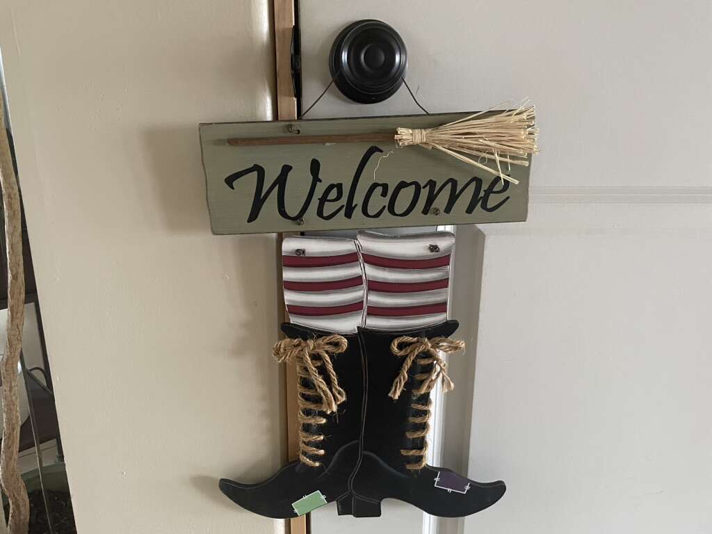 Hanging Halloween Witch Boots Welcome Sign