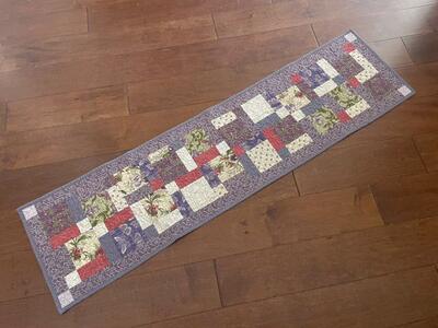 Quilted Table Runner Purple W/ Green & Dark Pink