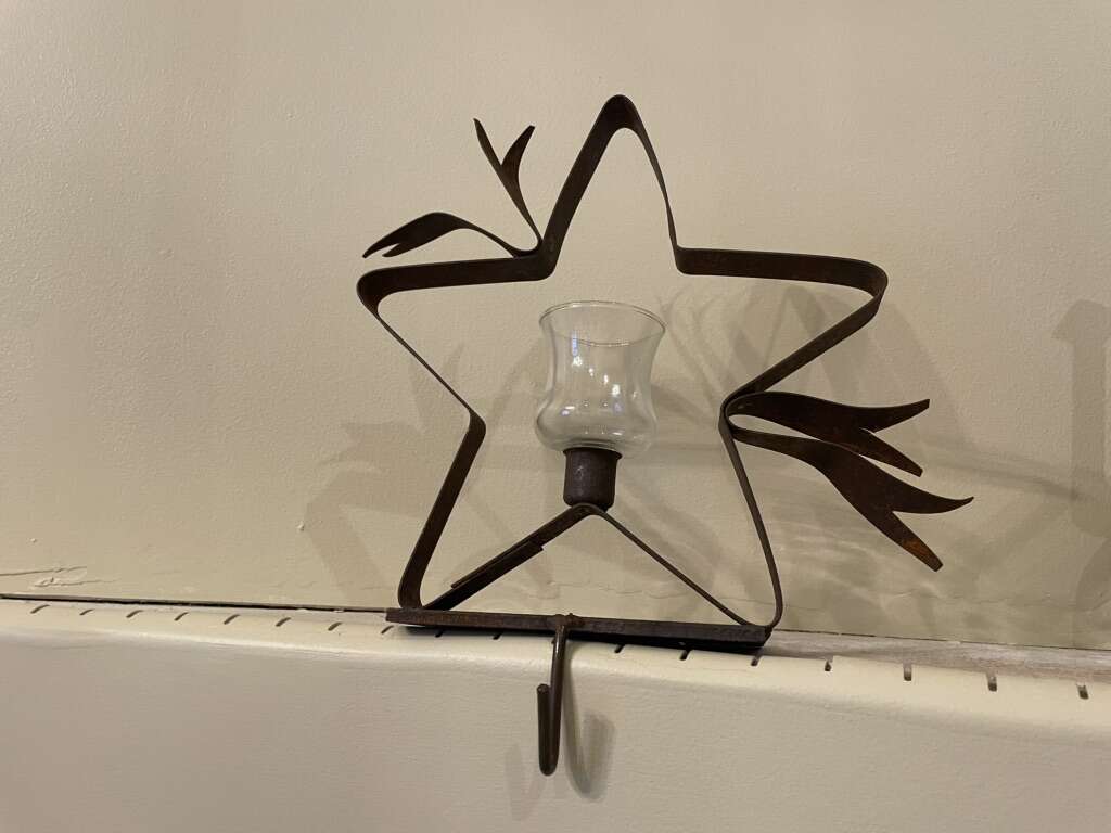 Large Heavy Metal Star Stocking Holder W/ Candle