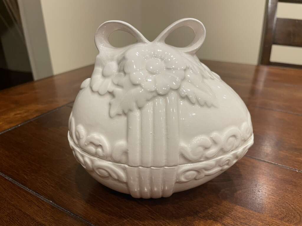 Vintage White Ceramic Egg Dish W/ Lid
