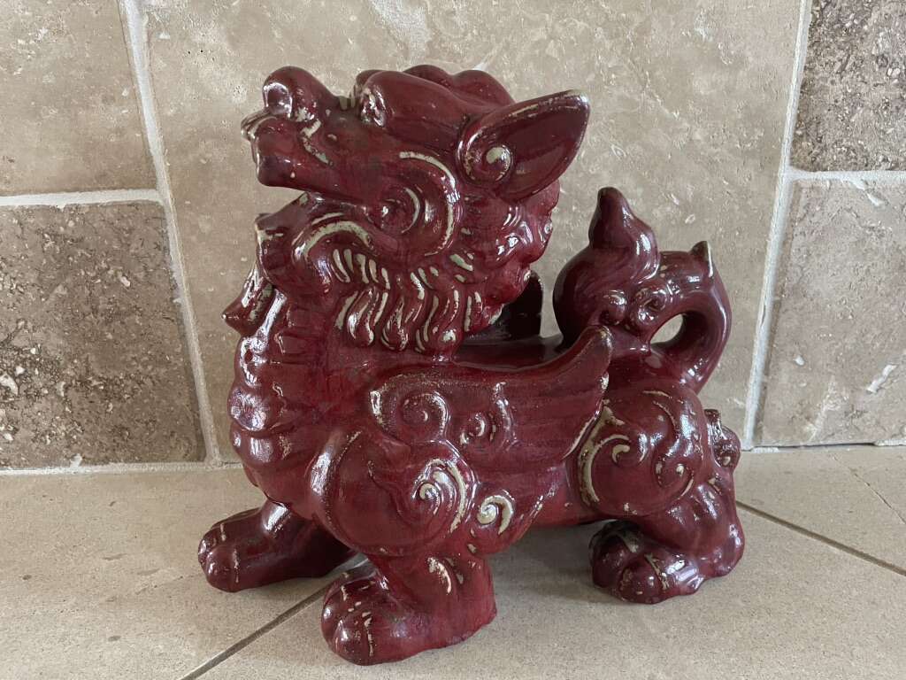Dark Red Glaze Chinese Foo Dog 11.5 Inches Tall