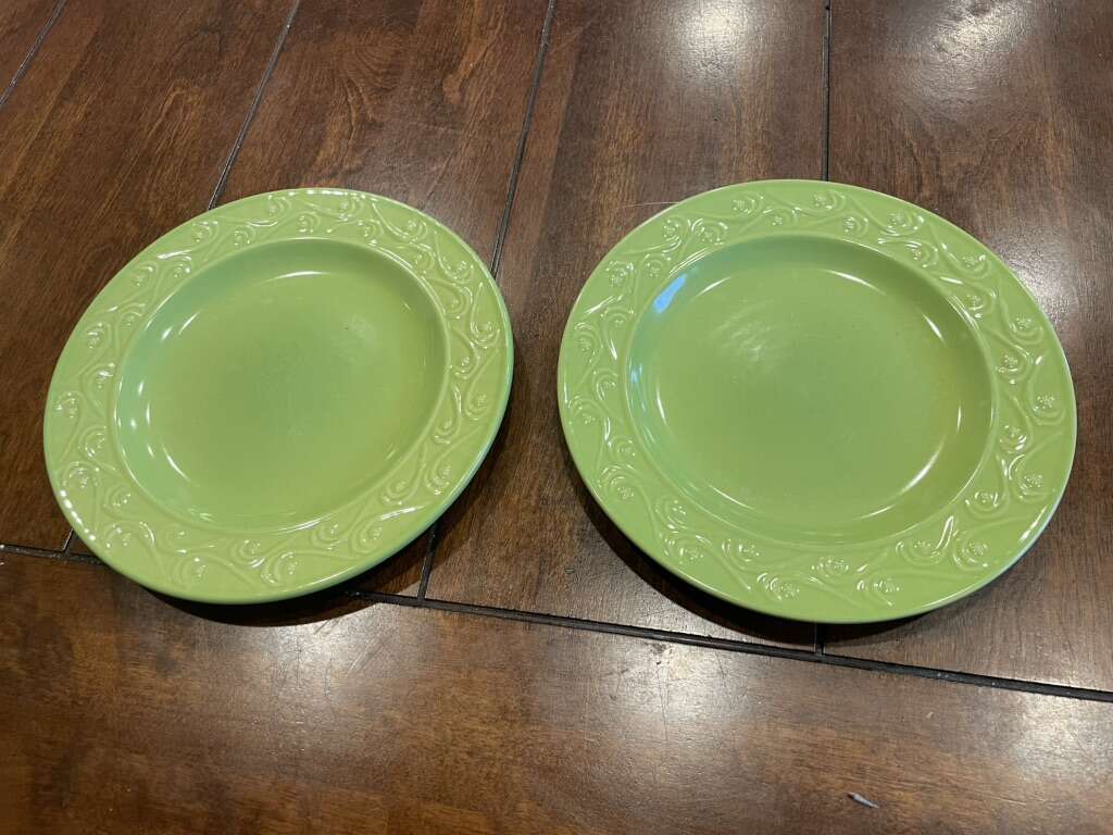 2 Small Green Plates W/ Raised Pattern