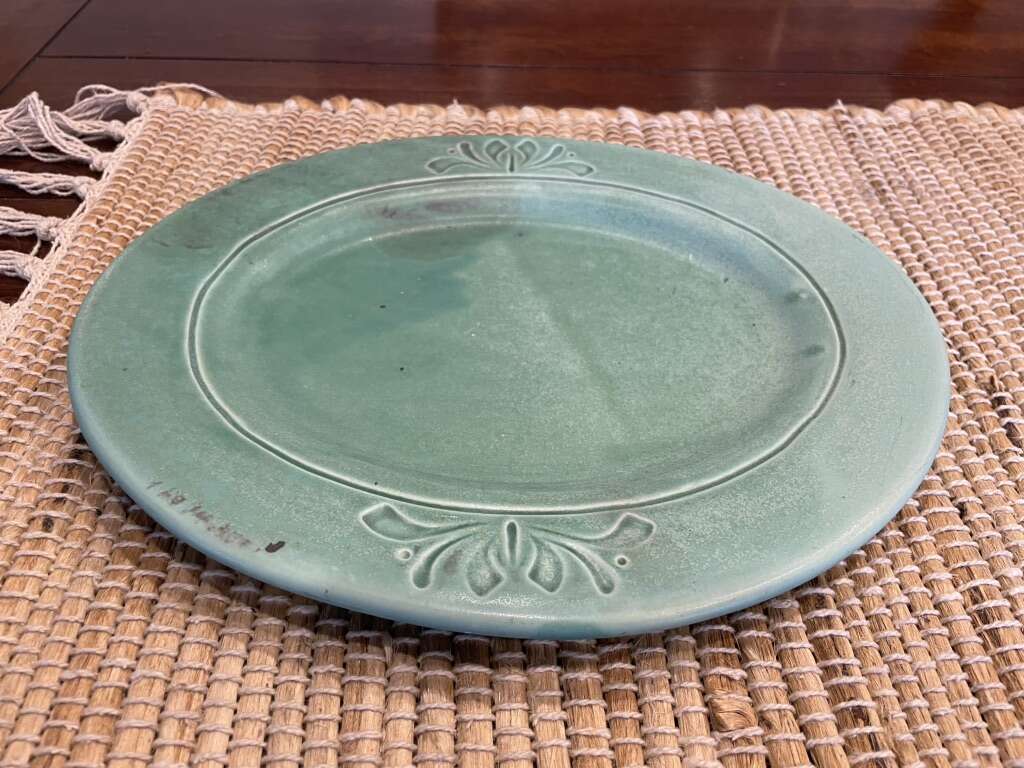 Blue Oval Plate Signed EH