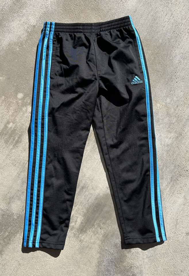Brand New - Boys Adidas Sweat Pants Size 6 (Black with Blue Stripes)