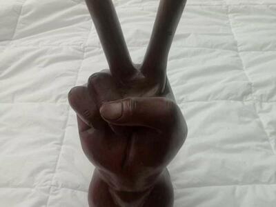 Large wood peace sign statue figurine