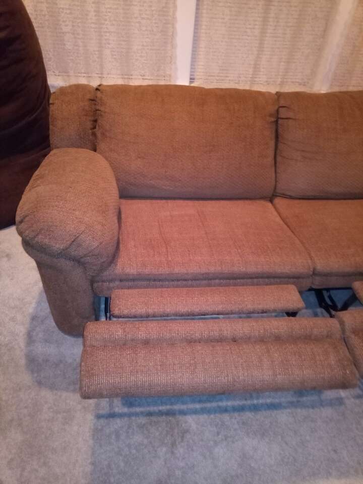 Fabric couch with dual recliners