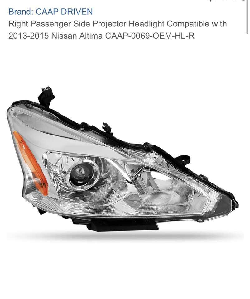 Right Passenger Side Headlight For Nissan Altima