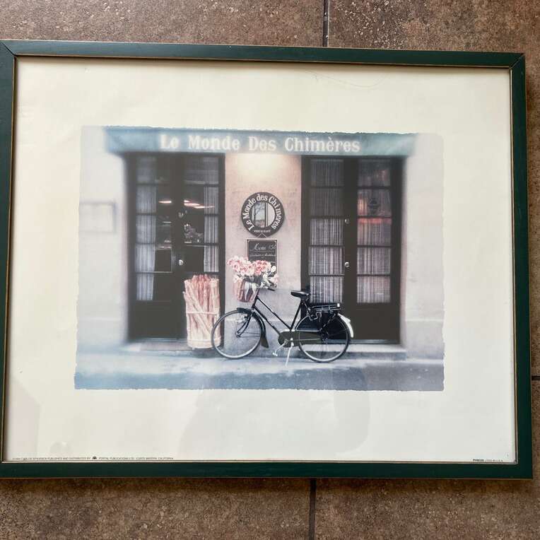 French Baguettes & Bike Poster In Green Wood Frame