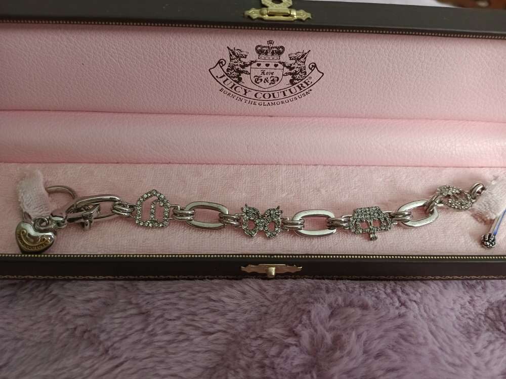 Vintage Juicy Couture Toggle Bracelet Crystals Crown Bow J Cherries Heart Charm YJRU1516
