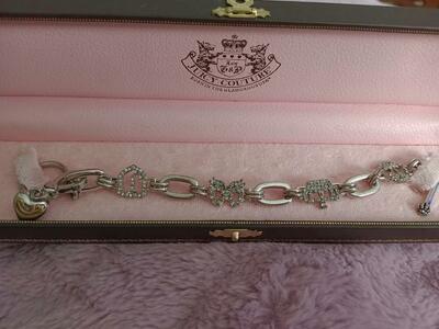 Vintage Juicy Couture Toggle Bracelet Crystals Crown Bow J Cherries Heart Charm YJRU1516
