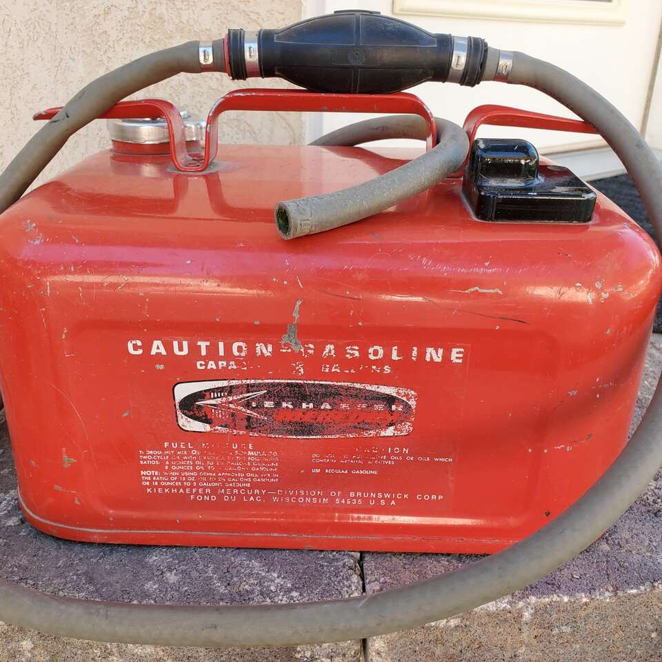 Vintage trolling motor gas can