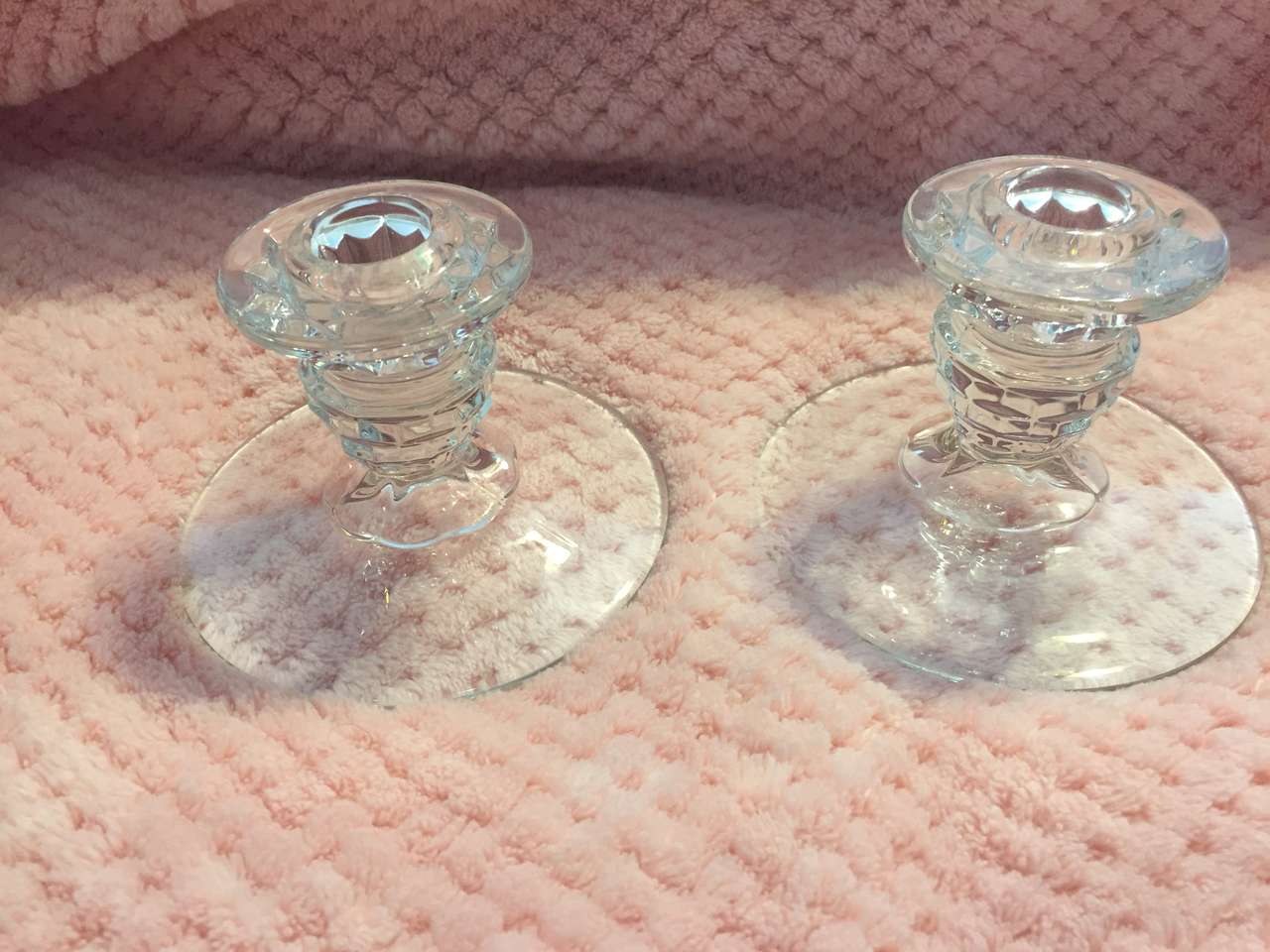 FOSTORIA American candlesticks clear glass EXCELLENT (2)