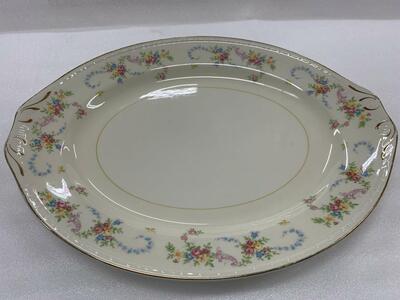Vintage Homer Laughlin handled platter floral gold trim 1948