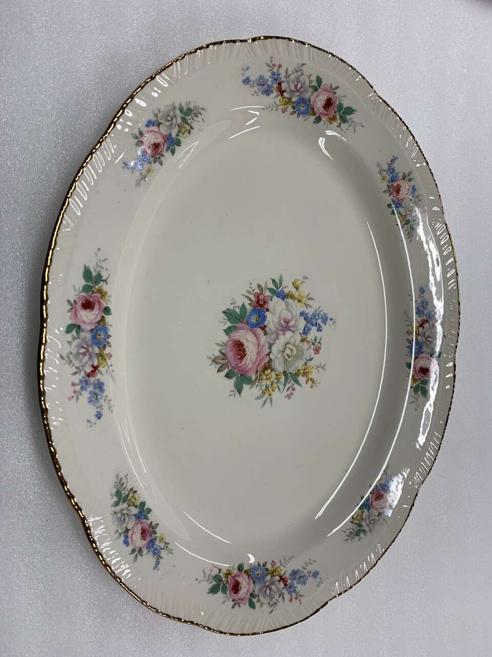 HOMER LAUGHLIN oval serving platter floral gold trim 1947