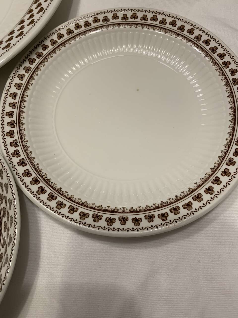 ADAMS Sharon English Ironstone plates 3 NICE! Brown shamrocks