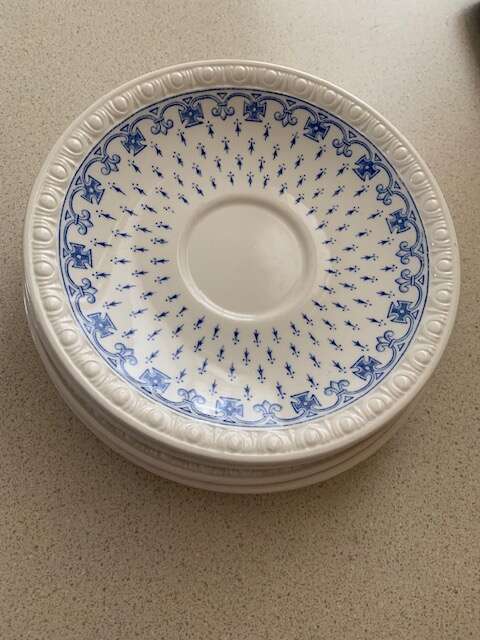 SPODE Ermine Blue saucers, 9 available, beautiful vintage