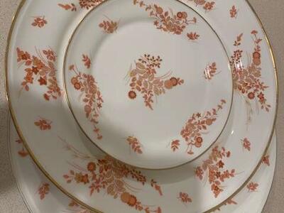 MIKASA Eastwind 2 dinner plates 1 bread plate orange gold floral