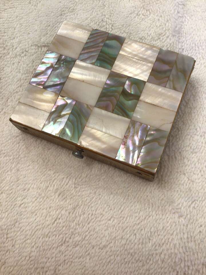 2 vintage compacts abalone, gold with rhinestone clasp