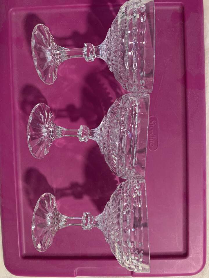 HOFBAUER heavy leaded crystal 3 champagne goblets new with stickers