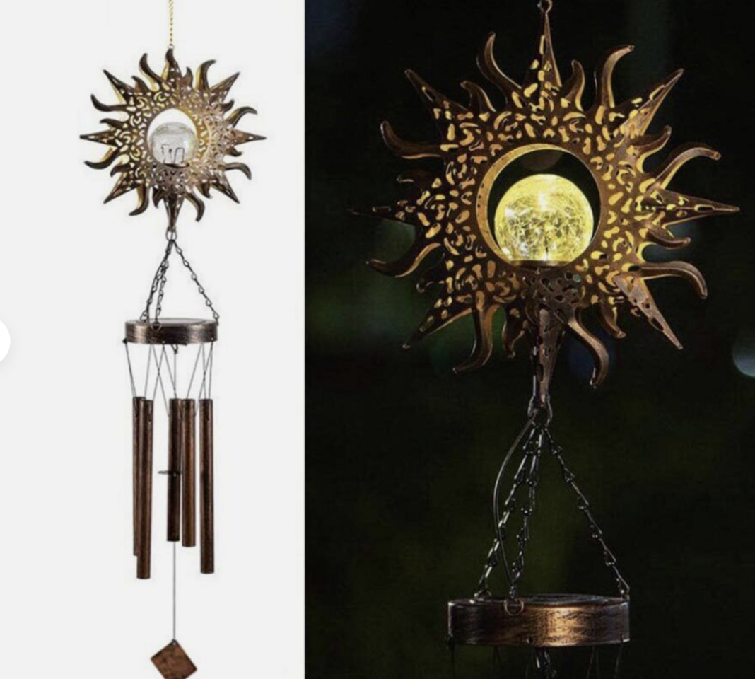NEW Hollow Wrought Iron Star Moon Sun Lamp Wind Chime $18.00