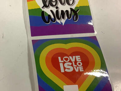 36 rolls of Pride stickers