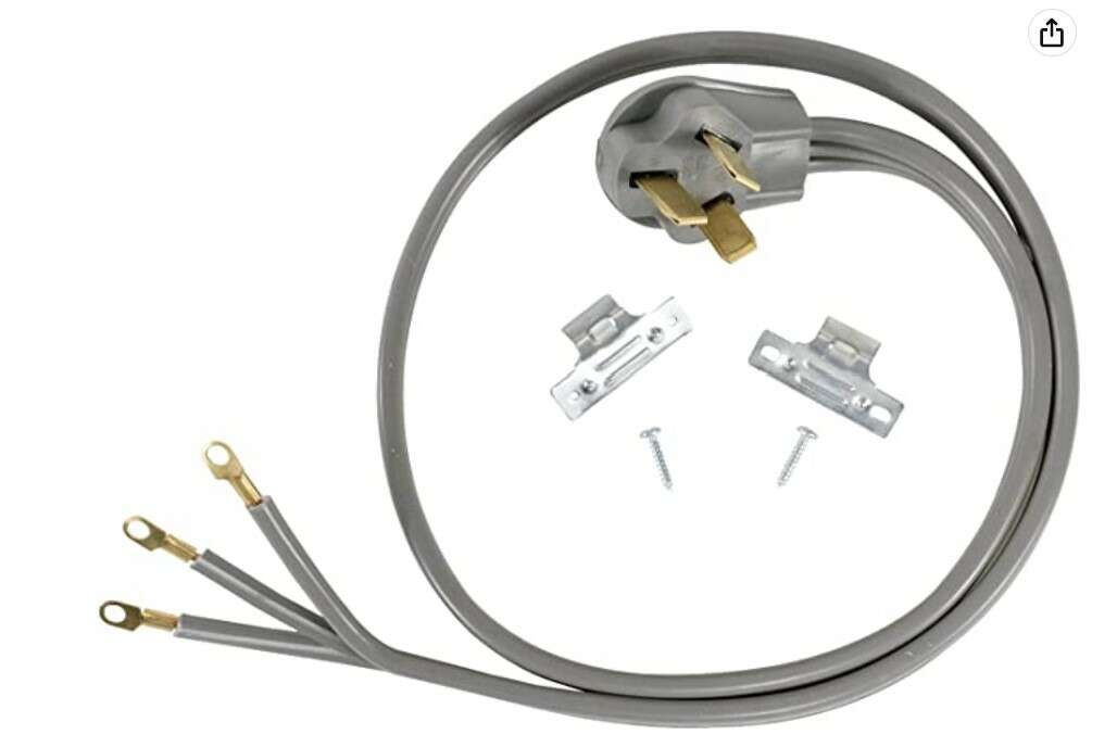 40-Amp Appliance Power Cord, 3 Prong Range Cord, 3 Wires with Eyelet Connectors, 4 Feet, Copper Wire