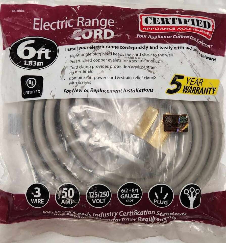 50-Amp Appliance Power Cord, 3 Prong Range Cord, 3 Wires with Eyelet Connectors, 6 Feet