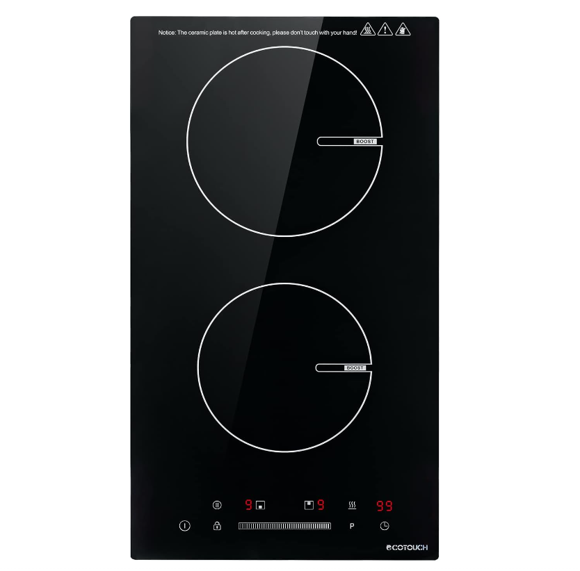ECOTOUCH Induction Cooktop 2 Burner 12 inch with Booster 3500W 220V to 240V Built-in Glass