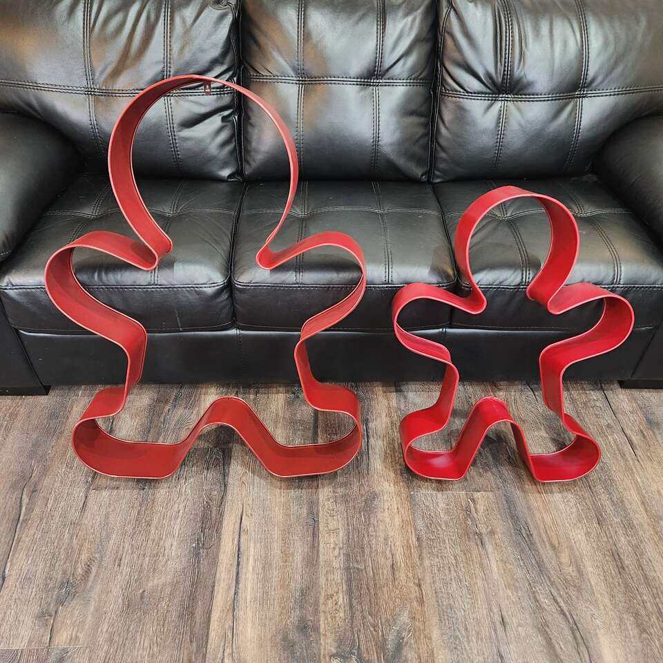 2 Giant Red Metal Gingerbread Man Cookie Cutter Wall Decor Christmas Holiday