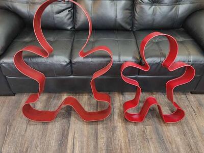 2 Giant Red Metal Gingerbread Man Cookie Cutter Wall Decor Christmas Holiday