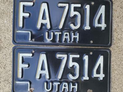 Pair of Utah license plates 1968 to 1972