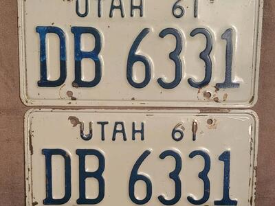 Pair of 1961 Utah license plates