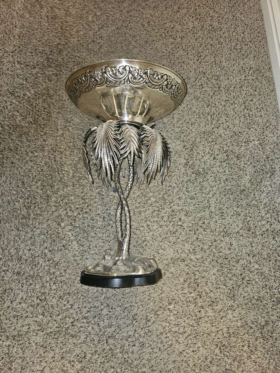 JIJ DESIGN Electro plated nickel silver ELEPHANT UNDER PALM TREE PLANT/BOWL