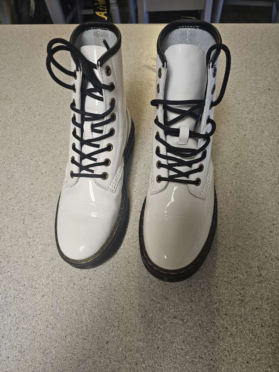Dr. Martens ZAVALA Leather Combat Boots, Women Sz 7 Tall Mid Calf Lace, White