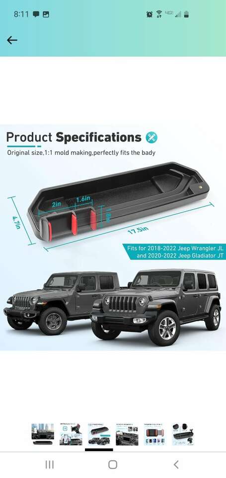 Phone Holder Storage Tray for Wrangler JL Gladiato