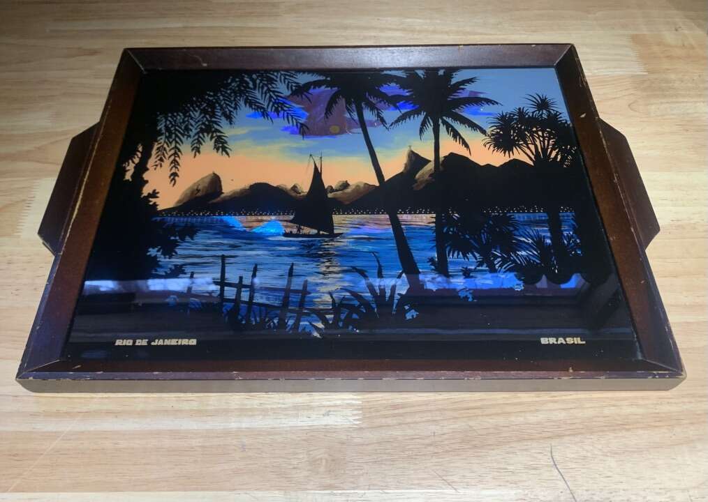 Vintage Brazilian Wood Serving MCM Sailing Ship