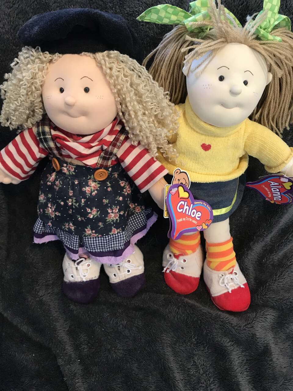 LOT 2 Sweetie Pie Kids Alanna Chloe 15 inches Plush Girl rag doll yarn hair TAGS beret blonde strawberry