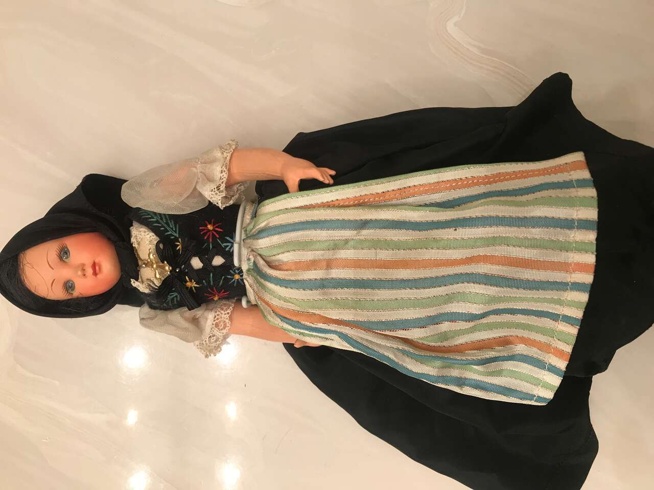 Antique France Doll Composition Figure Stand painted shoes metal buttons cross