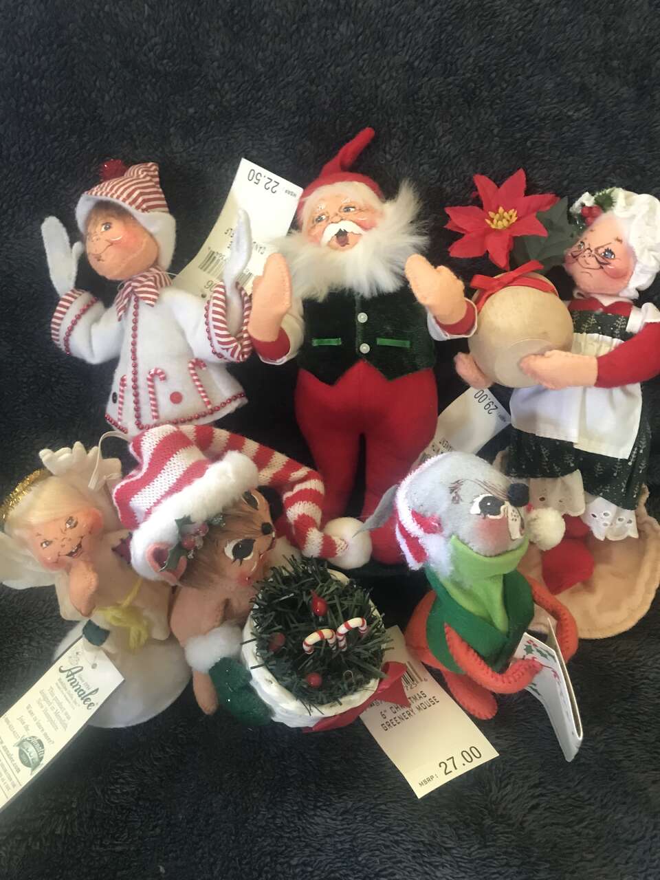6  Naughty Angel  Mouse 1986 Annalee Mobilitee Candy cane Elf Mrs Claus doll Poinsettia Santa dolls figure Christmas figurine