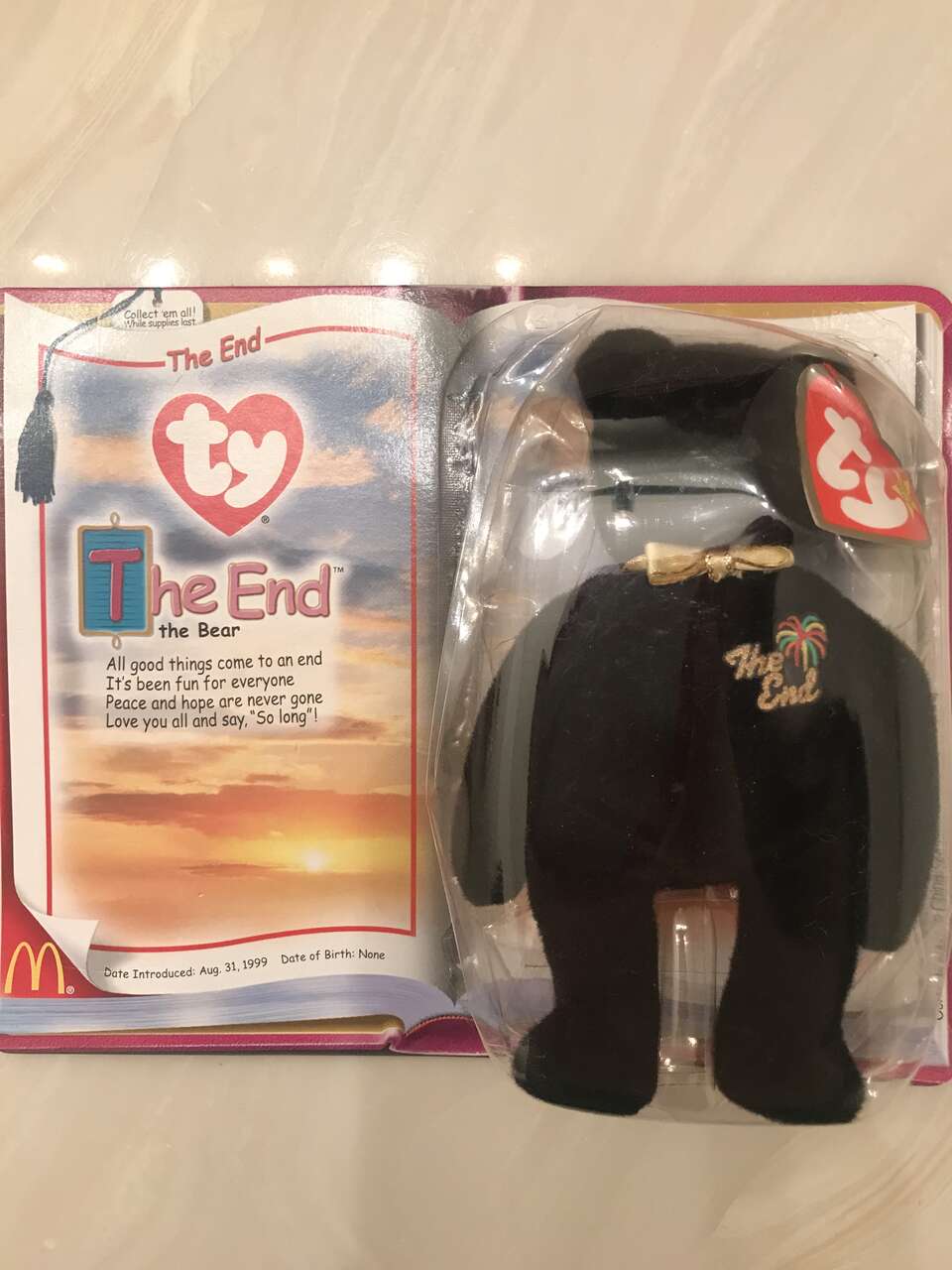 New! Rare McDonalds Ty Beanie Legends THE END BEAR 1999 Retired Brand New!! plush figure tag 2000