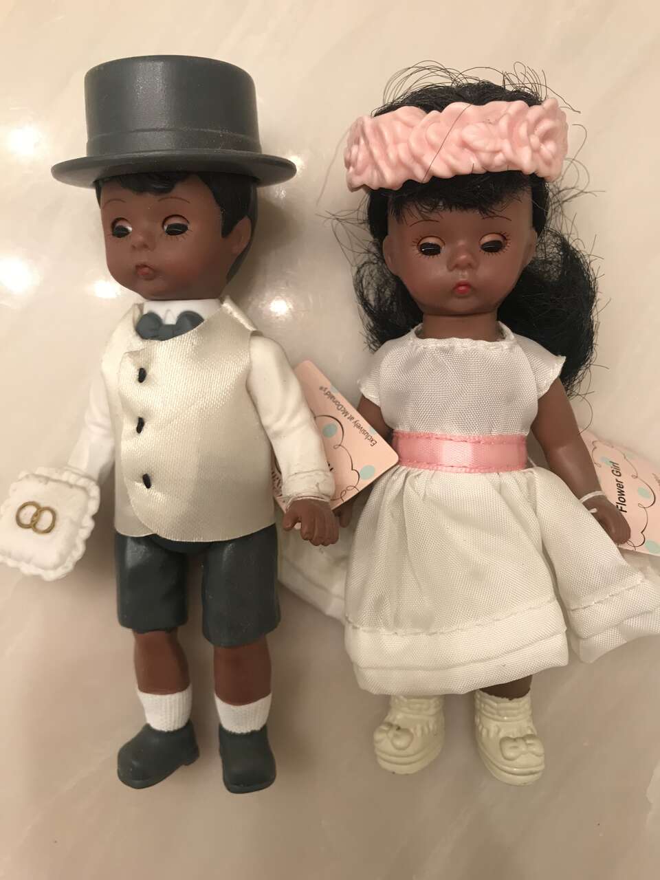 African American Ring Bearer and Flower Girl Madame Alexander McDonalds Dolls toy AA figures tags ring pillow
