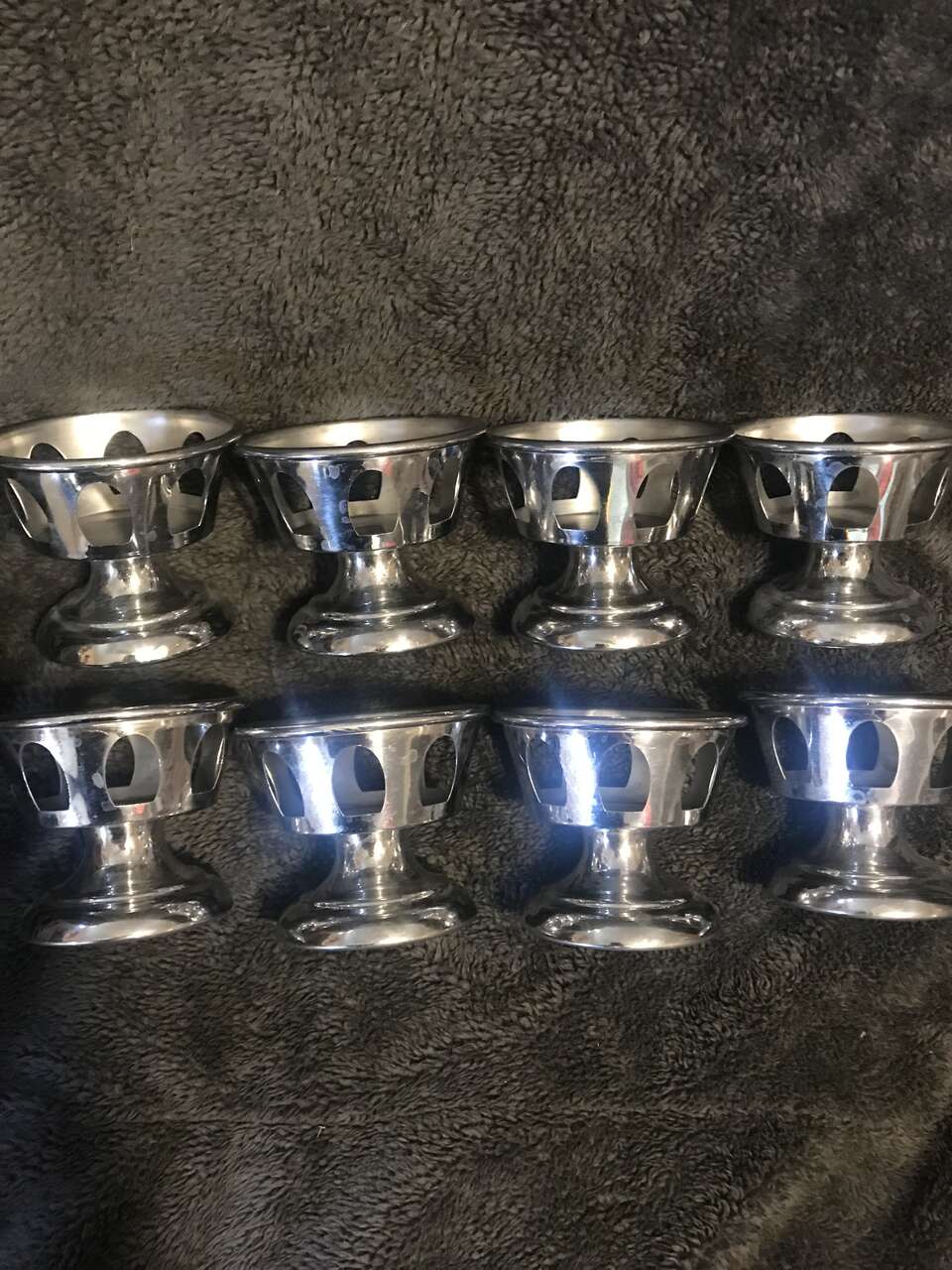 Lot of 8 LILY SERVICE Ice Cream Parlor Parfait Dish Server metal cup New York silver chrome stainless steel