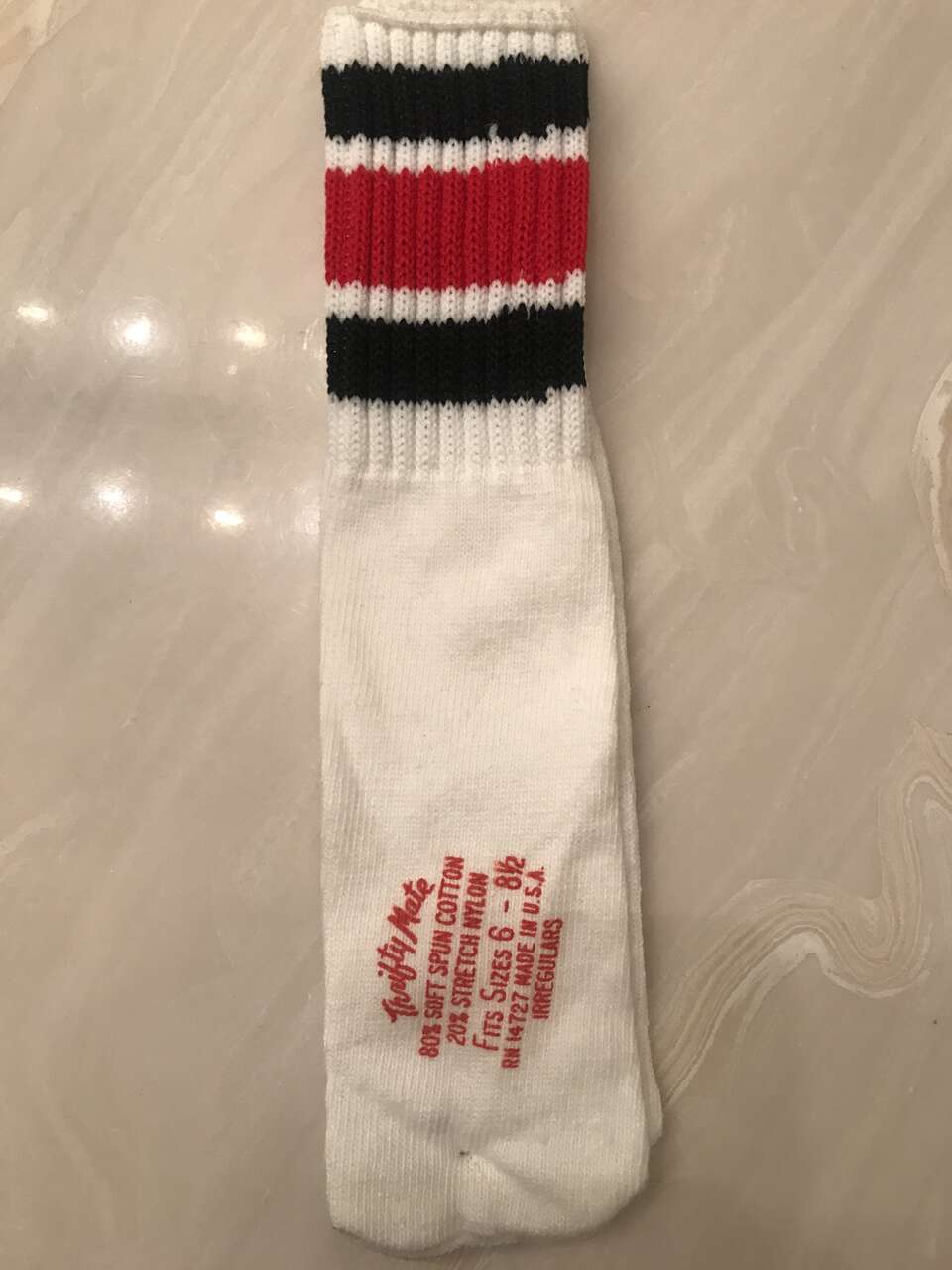Thrifty Mate striped tube socks toddler 6 - 8 1/2 80% cotton 20% stretch nylon white black red stripes