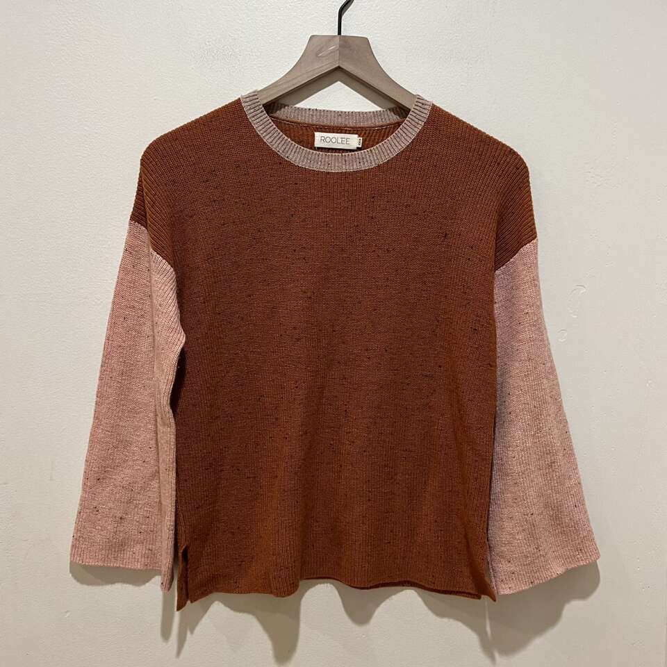 Roolee Color Block Brown Pink Wool Sweater XXS