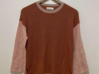 Roolee Color Block Brown Pink Wool Sweater XXS