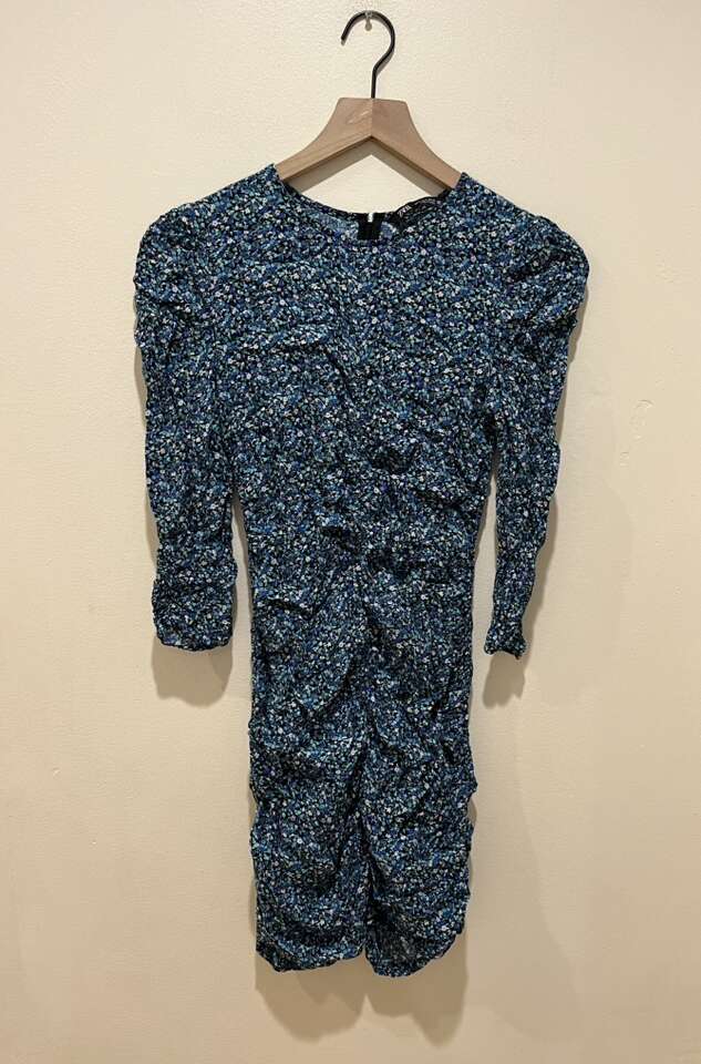 Zara Blue Floral Bodycon Long Sleeved Dress Small