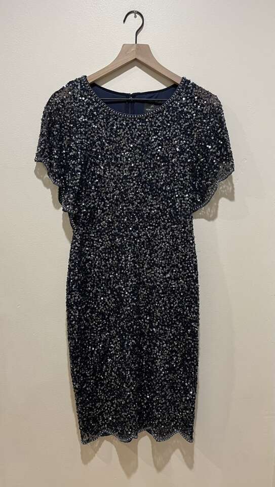 Adrianna Papell Flutter Sleeve Blue Formal Dress