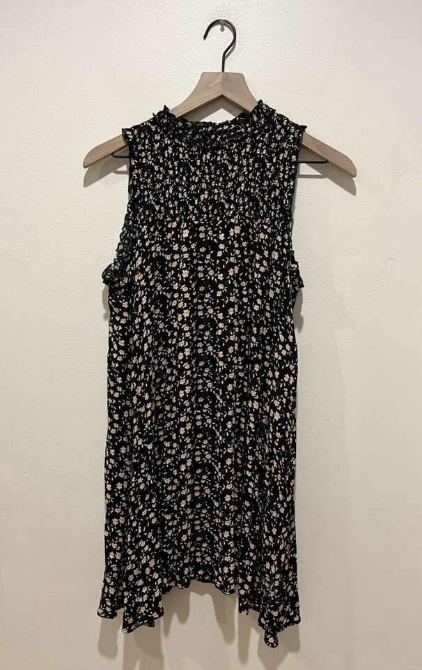 Bohme Black and Cream Floral Babydoll Dress Small