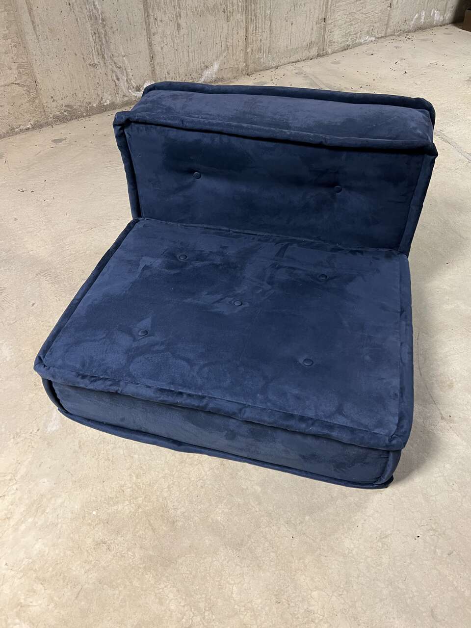 Pottery Barn Teen Tufted Suede Navy Blue Floor Lounge Armless Chair NEW