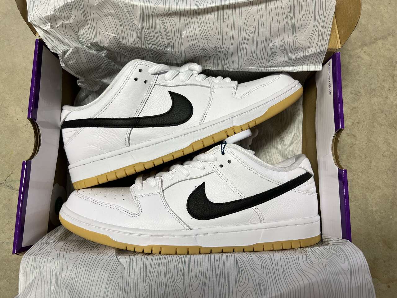 Nike Dunk SB Low White Gum Soles - Size 11.5 - NEW - CD2563-101